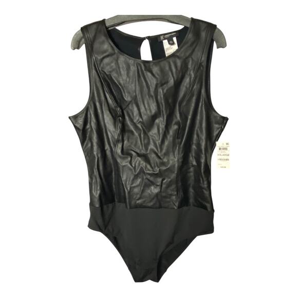 International Concept XXL Faux Leather Bodysuit Black Edgy Biker Baddie Moto New - Picture 2 of 11